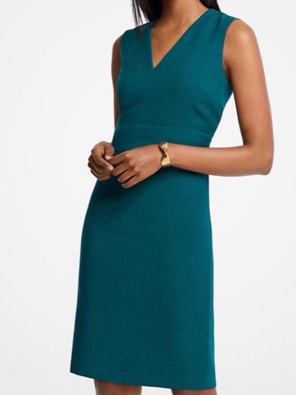 Ann Taylor Doubleweave V-Neck Sheath Dress — Teal Blue/Green — Size 0
